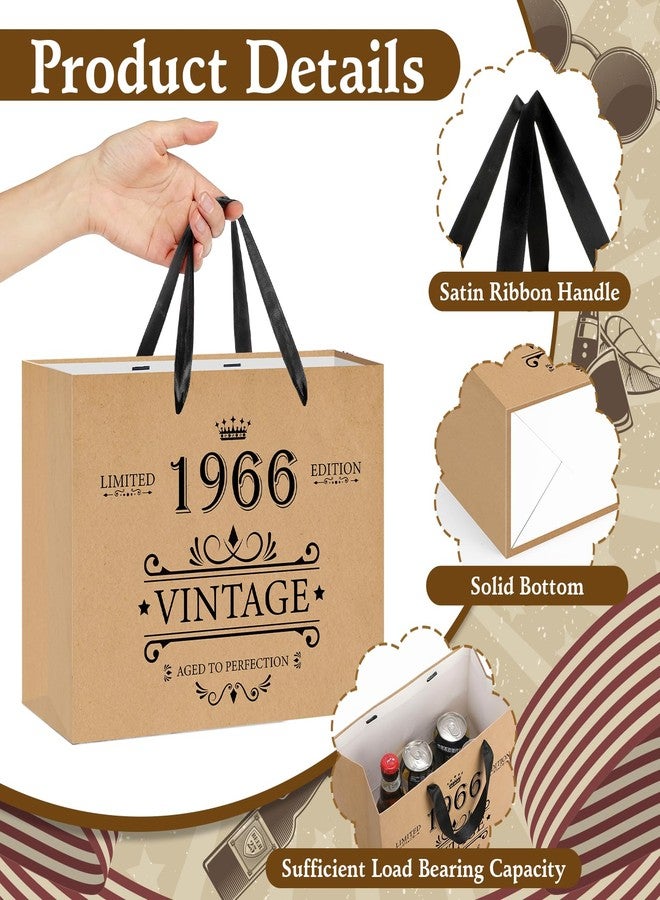 Woosytoo Vintage 1966 Birthday Gift Bag for Men Women Kraft Paper Aged to Perfection Gift Wrapping Bag with Tissue Paper Rustic 1966 60th Birthday Decorations for Dad Grandpa - Image 2