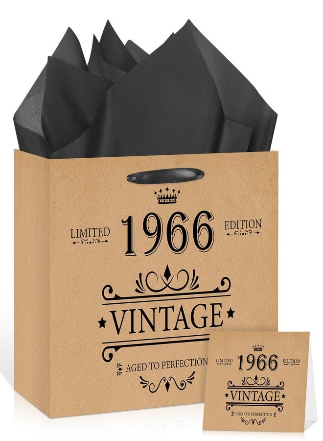 Woosytoo Vintage 1966 Birthday Gift Bag for Men Women Kraft Paper Aged to Perfection Gift Wrapping Bag with Tissue Paper Rustic 1966 60th Birthday Decorations for Dad Grandpa - Image 1