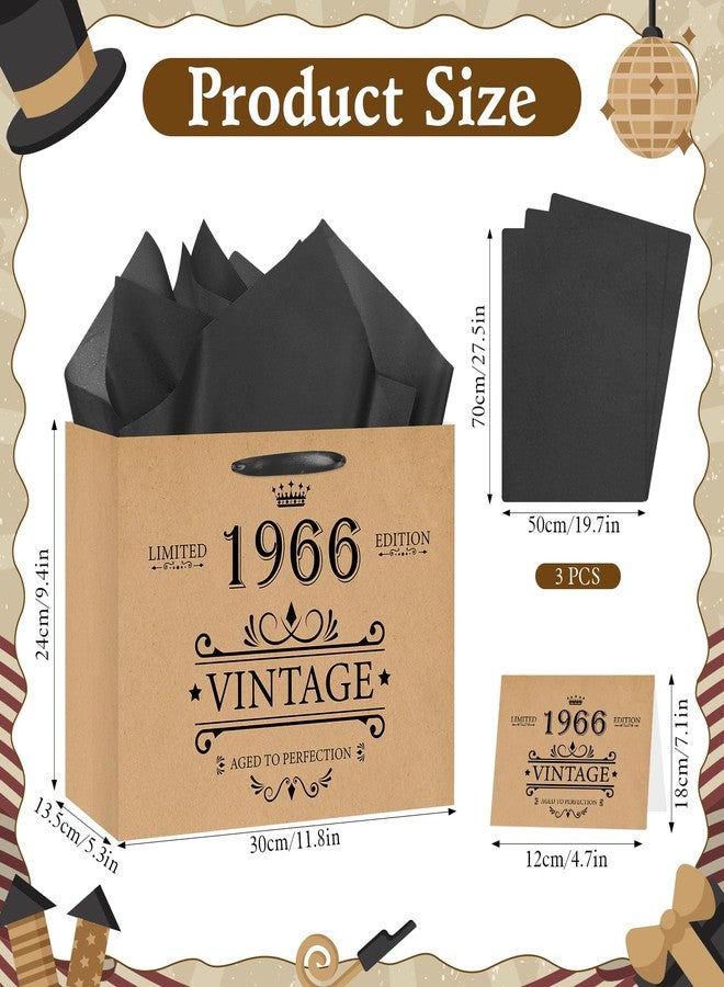 Woosytoo Vintage 1966 Birthday Gift Bag for Men Women Kraft Paper Aged to Perfection Gift Wrapping Bag with Tissue Paper Rustic 1966 60th Birthday Decorations for Dad Grandpa - Image 3