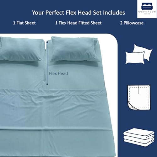 Cottingon 4 Piece Flex Head King Sheet Set, Top 34 Inch Split Sheets for Sleep Number Adjustable Beds, Soft Breathable 100% Egyptian Cotton, Fits Upto 16" Deep Mattress 78"X80"+ 34", Light Blue - Image 3