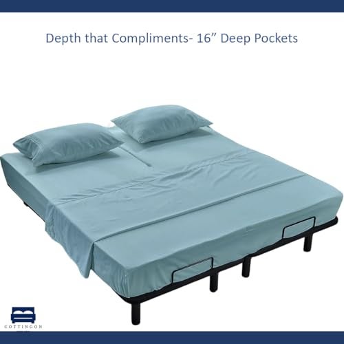 Cottingon 4 Piece Flex Head King Sheet Set, Top 34 Inch Split Sheets for Sleep Number Adjustable Beds, Soft Breathable 100% Egyptian Cotton, Fits Upto 16" Deep Mattress 78"X80"+ 34", Light Blue - Image 5