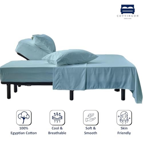 Cottingon 4 Piece Flex Head King Sheet Set, Top 34 Inch Split Sheets for Sleep Number Adjustable Beds, Soft Breathable 100% Egyptian Cotton, Fits Upto 16" Deep Mattress 78"X80"+ 34", Light Blue - Image 2