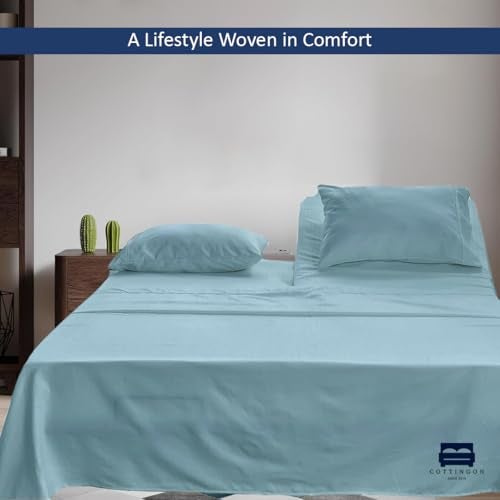 Cottingon 4 Piece Flex Head King Sheet Set, Top 34 Inch Split Sheets for Sleep Number Adjustable Beds, Soft Breathable 100% Egyptian Cotton, Fits Upto 16" Deep Mattress 78"X80"+ 34", Light Blue - Image 4