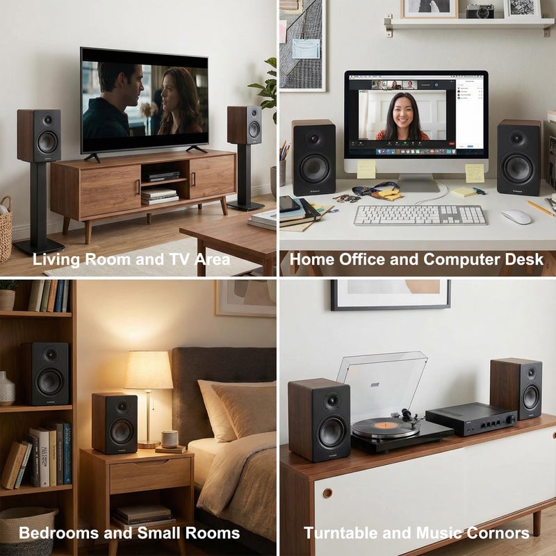 NSY Audio Computer Speakers for Desktop PC, 4 inches 80 Watts Computer Speaker with Bass, HiFi Audio for Gaming, Monitors, Laptop, TV, Gaming & Record Player, Gifts, Walnut Pair - Image 2