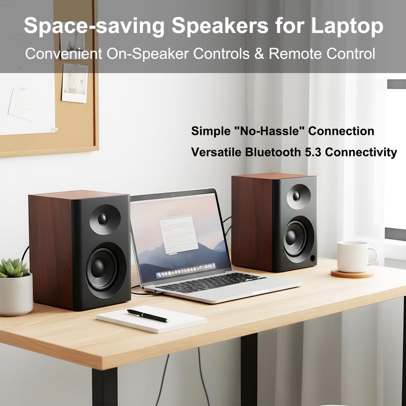 NSY Audio Computer Speakers for Desktop PC, 4 inches 80 Watts Computer Speaker with Bass, HiFi Audio for Gaming, Monitors, Laptop, TV, Gaming & Record Player, Gifts, Walnut Pair - Image 5