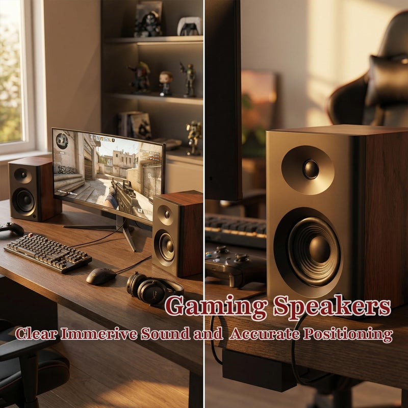 NSY Audio Computer Speakers for Desktop PC, 4 inches 80 Watts Computer Speaker with Bass, HiFi Audio for Gaming, Monitors, Laptop, TV, Gaming & Record Player, Gifts, Walnut Pair - Image 3