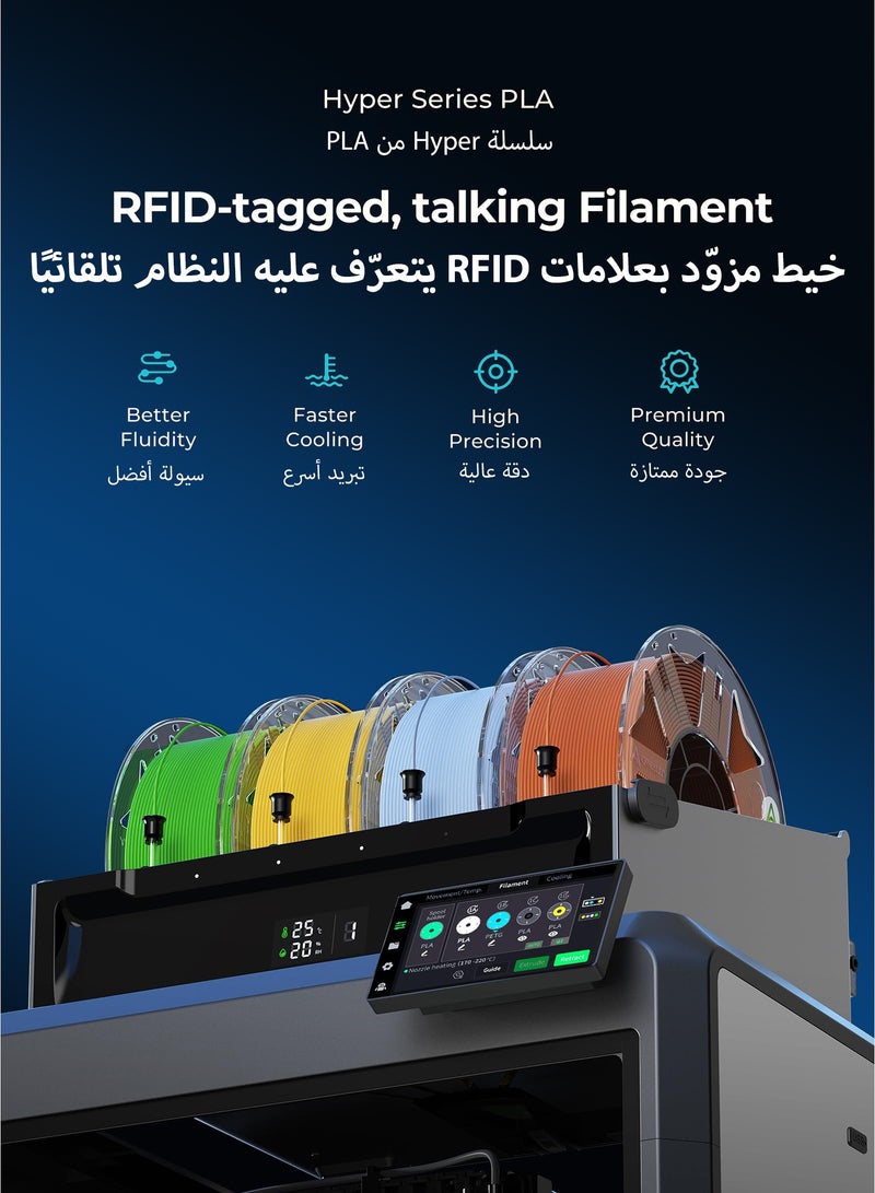 كريليتي 3D خيوط طباعة ثلاثية الأبعاد هايبر PLA RFID، سرعة عالية 30–600 مم/ث، 1 كجم خيوط طباعة ثلاثية الأبعاد 1.75 مم مع علامات RFID لنظام خيوط كرياليتي للتعرف التلقائي، تناسب معظم الطابعات ثلاثية الأبعاد - - Image 2