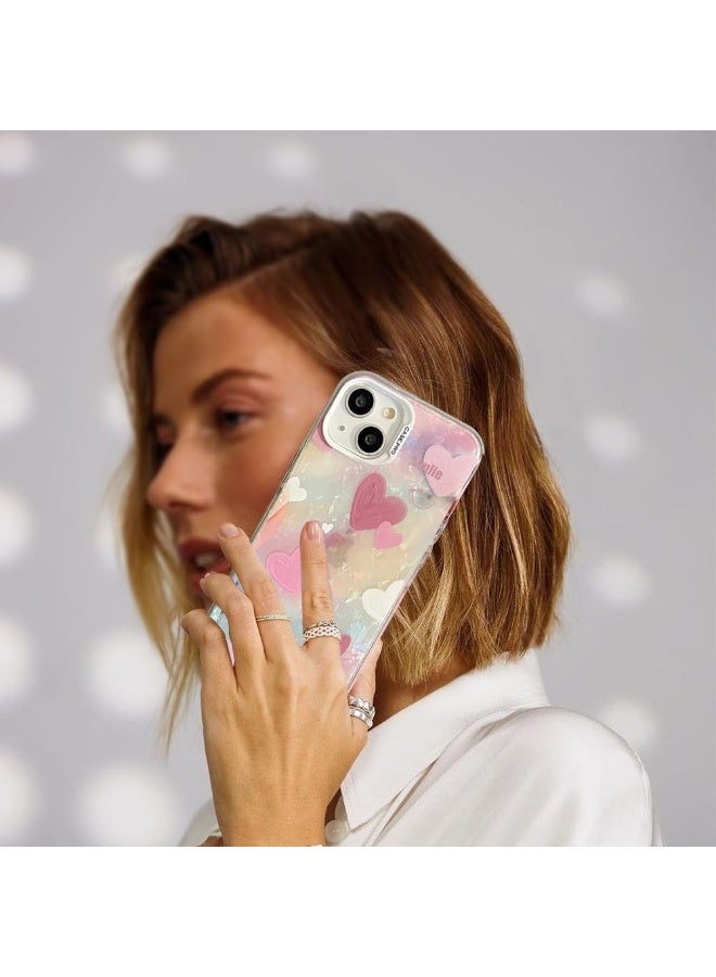 mobistyle Designed for iPhone 13 Cover Cool Shining Shell Love Heart Pattern Design with TPU Edges Phone Back Cover Case for Girls Women (Bling Heart Pink) - Image 4