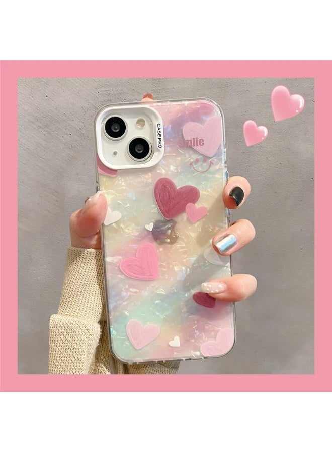 mobistyle Designed for iPhone 13 Cover Cool Shining Shell Love Heart Pattern Design with TPU Edges Phone Back Cover Case for Girls Women (Bling Heart Pink) - Image 3
