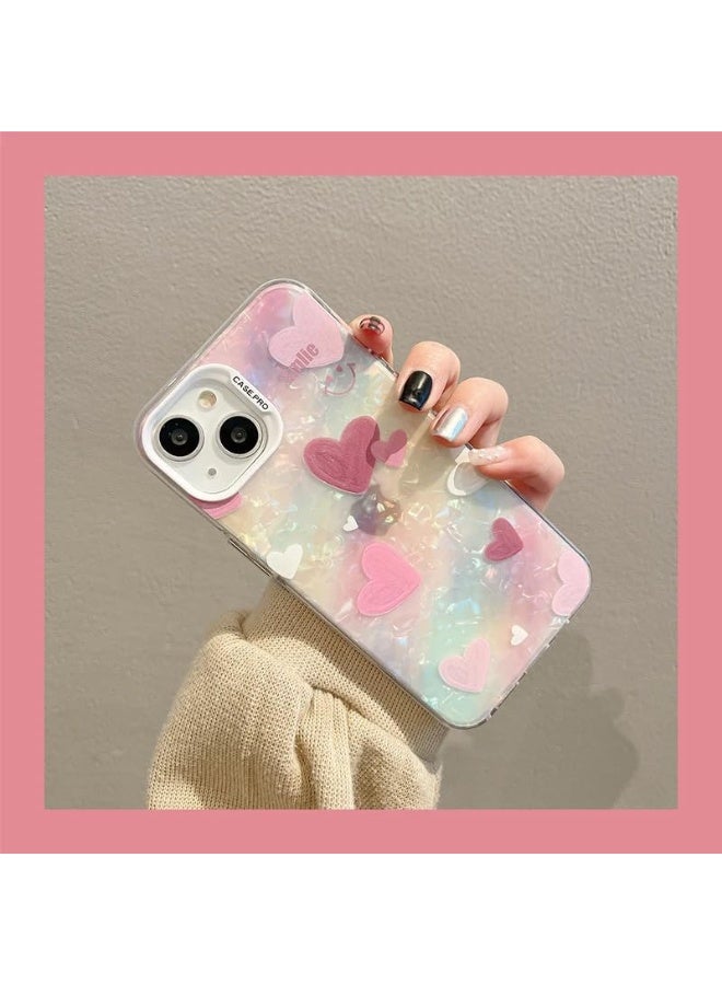 mobistyle Designed for iPhone 13 Cover Cool Shining Shell Love Heart Pattern Design with TPU Edges Phone Back Cover Case for Girls Women (Bling Heart Pink) - Image 2