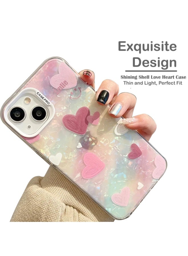 mobistyle Designed for iPhone 13 Cover Cool Shining Shell Love Heart Pattern Design with TPU Edges Phone Back Cover Case for Girls Women (Bling Heart Pink) - Image 5