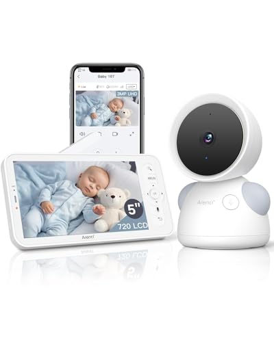 ARENTI Baby Monitor, 2K/3MP WiFi 6 Camera and Audio, 5-inch Wireless Screen, Smartphone App, Super Night Vision, Crying Detection, Auto Tracking, Temp&Humidity Sensor, Cloud&SD Card Storage (D3 Kit) - Image 1