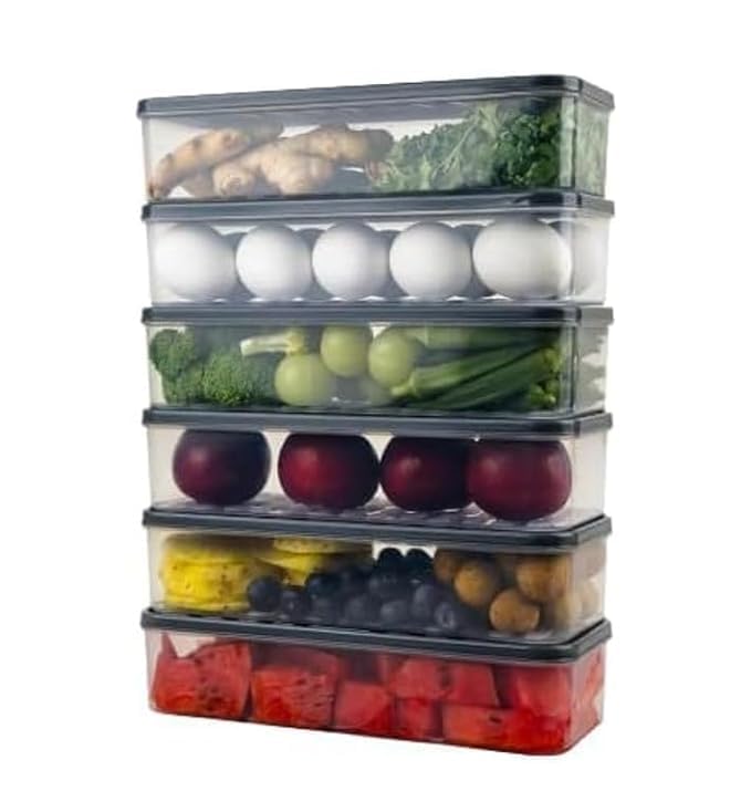 HOMENU Fridge Storage Containers (Pack of 8) - Rectangular, Airtight, BPA-Free, Freezer Safe, Grey - Image 4