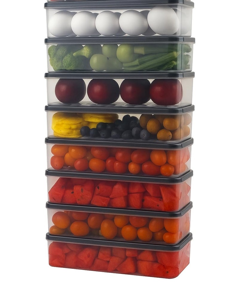 HOMENU Fridge Storage Containers (Pack of 8) - Rectangular, Airtight, BPA-Free, Freezer Safe, Grey - Image 1