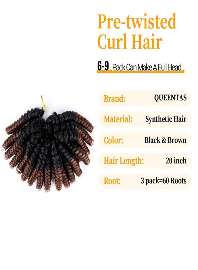QUEENTAS 3 Packs 20 inch Short Crochet Hair for Black Women Synthetic Jamaican Bounce Curly Crochet Hair Extensions Twist Prelooped Braids Kima Jerry Wand Spiral Curl 12mm(#1B/30 Black to Brown) - Image 2
