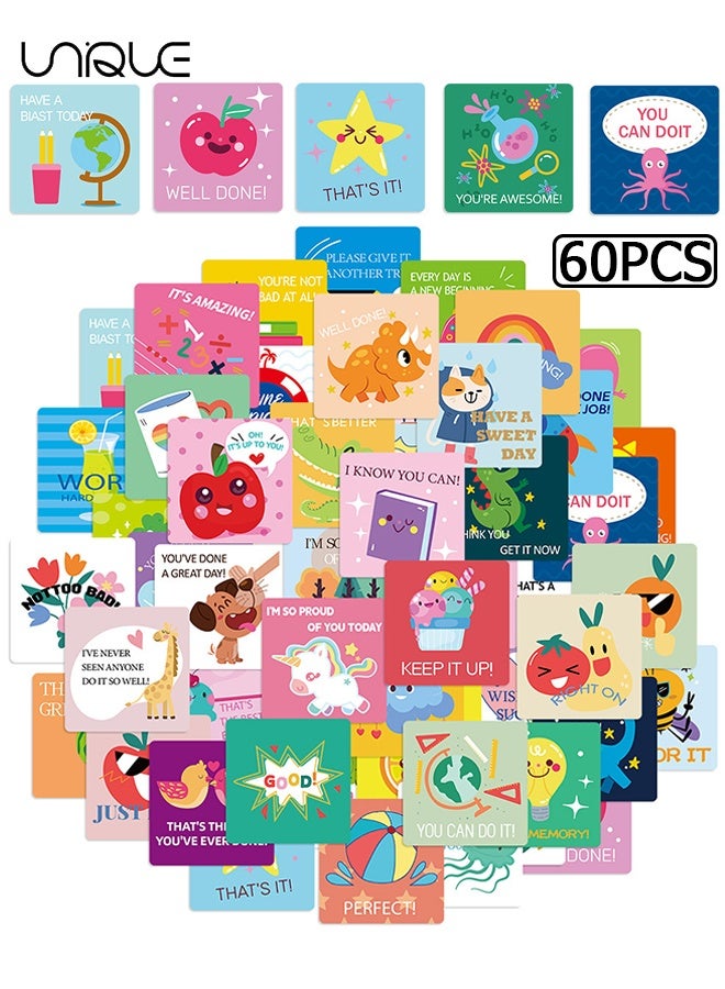 60Pieces Lunch Box Notes for Kids Cute Lunchbox Notes for Kindergartners Inspirational and Motivational Notebook Kids Back to School Gifts,60 Style - 3.5" ×3.5" - Image 1