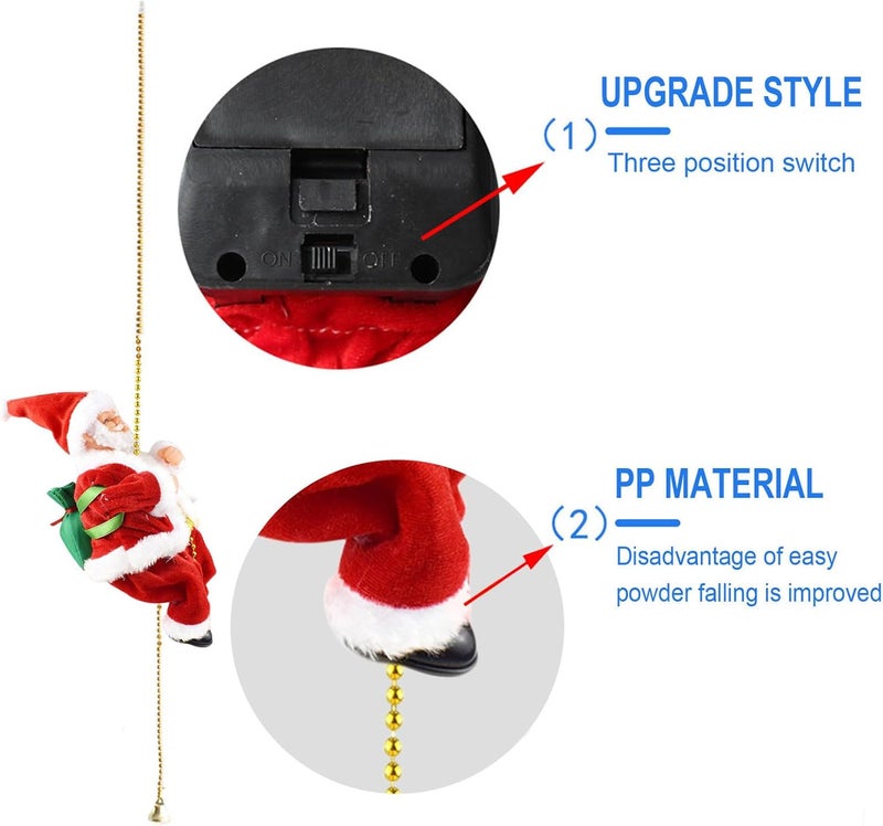 klarako Electric Santa Claus Climbing Ladder, Santa Climbing Ladder to Christmas Tree, Funny Climbing Santa Music Figurine, Christmas New Year Gifts for Kids, Christmas Tree Decorations - Image 4