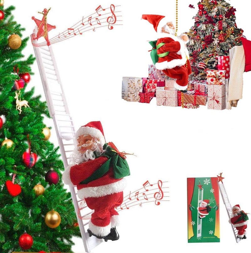 klarako Electric Santa Claus Climbing Ladder, Santa Climbing Ladder to Christmas Tree, Funny Climbing Santa Music Figurine, Christmas New Year Gifts for Kids, Christmas Tree Decorations - Image 1