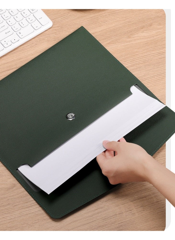 PU Leather A4 Document Holder File Organizer Filing Envelope Portfolio Case Tablet Sleeve with Magnetic Snap Closure for Home School Office Stationery LightGreen - Image 2