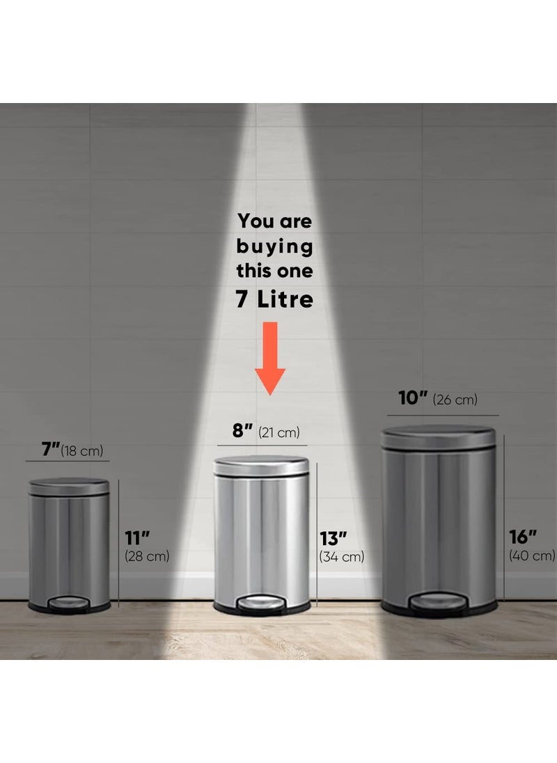 PackPro Packpro Stainless Steel Pedal Dustbin with Lid Small Compact Space Saver SS Trash Can for Office Home Kitchen Room washroom bathroom 7 Ltr  - Image 5