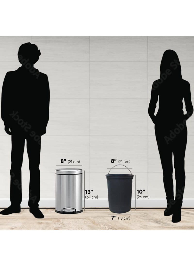 PackPro Packpro Stainless Steel Pedal Dustbin with Lid Small Compact Space Saver SS Trash Can for Office Home Kitchen Room washroom bathroom 7 Ltr  - Image 4