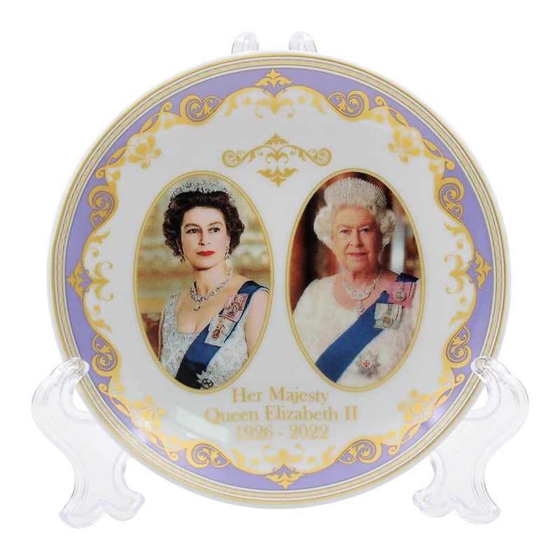 The Leonardo Collection Her Majesty Queen Elizabeth II Commemorative Plate with Stand Souvenir Memorabilia12cm White Diameter 12cm