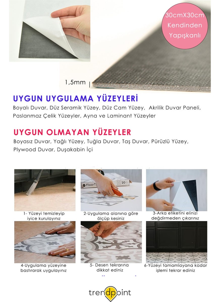 Trendpoint قطعة واحدة من غطاء أرضيات وجدران لفيت ذاتي اللصق 30 سم × 30 سم بلاط مطبخ وحمام ومدخل  - Image 4
