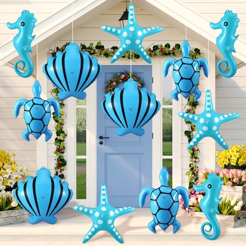Chitidr 12 Pcs Summer Inflatables Outdoor Decorations Large Inflatable Starfish Seahorse Shell Turtle Hanging Ornaments Beach Party Decorations Giant PVC Ocean Animals Yard Decor for Indoor Outdoor - Image 1