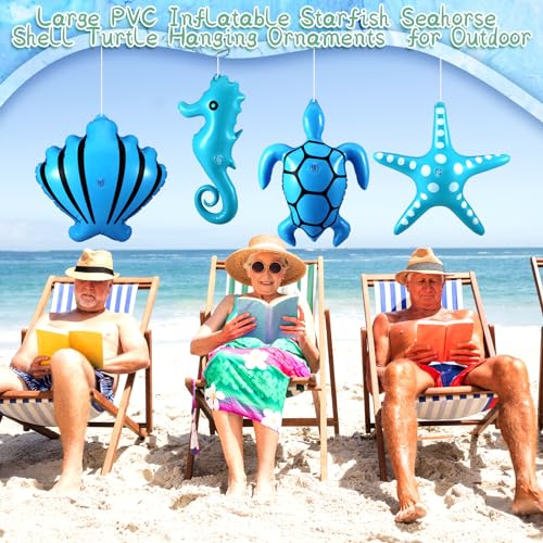 Chitidr 12 Pcs Summer Inflatables Outdoor Decorations Large Inflatable Starfish Seahorse Shell Turtle Hanging Ornaments Beach Party Decorations Giant PVC Ocean Animals Yard Decor for Indoor Outdoor - Image 4