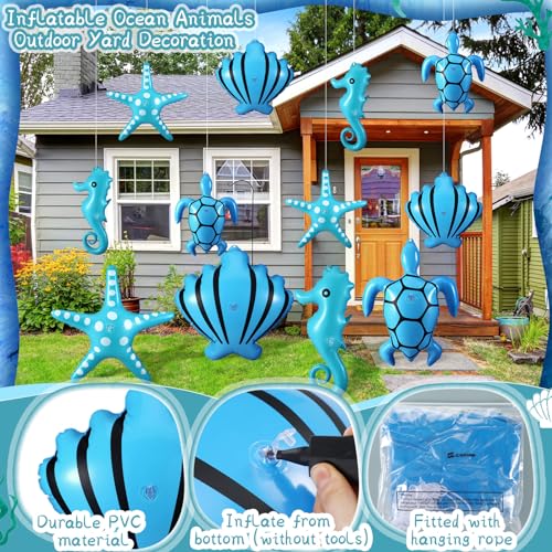 Chitidr 12 Pcs Summer Inflatables Outdoor Decorations Large Inflatable Starfish Seahorse Shell Turtle Hanging Ornaments Beach Party Decorations Giant PVC Ocean Animals Yard Decor for Indoor Outdoor - Image 5