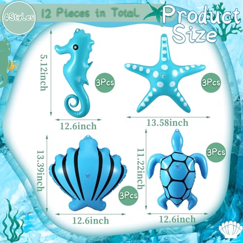 Chitidr 12 Pcs Summer Inflatables Outdoor Decorations Large Inflatable Starfish Seahorse Shell Turtle Hanging Ornaments Beach Party Decorations Giant PVC Ocean Animals Yard Decor for Indoor Outdoor - Image 3