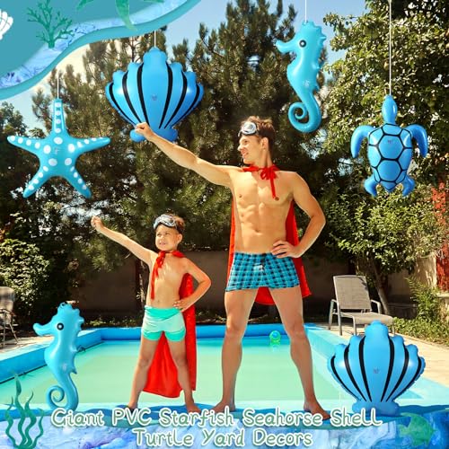 Chitidr 12 Pcs Summer Inflatables Outdoor Decorations Large Inflatable Starfish Seahorse Shell Turtle Hanging Ornaments Beach Party Decorations Giant PVC Ocean Animals Yard Decor for Indoor Outdoor - Image 2