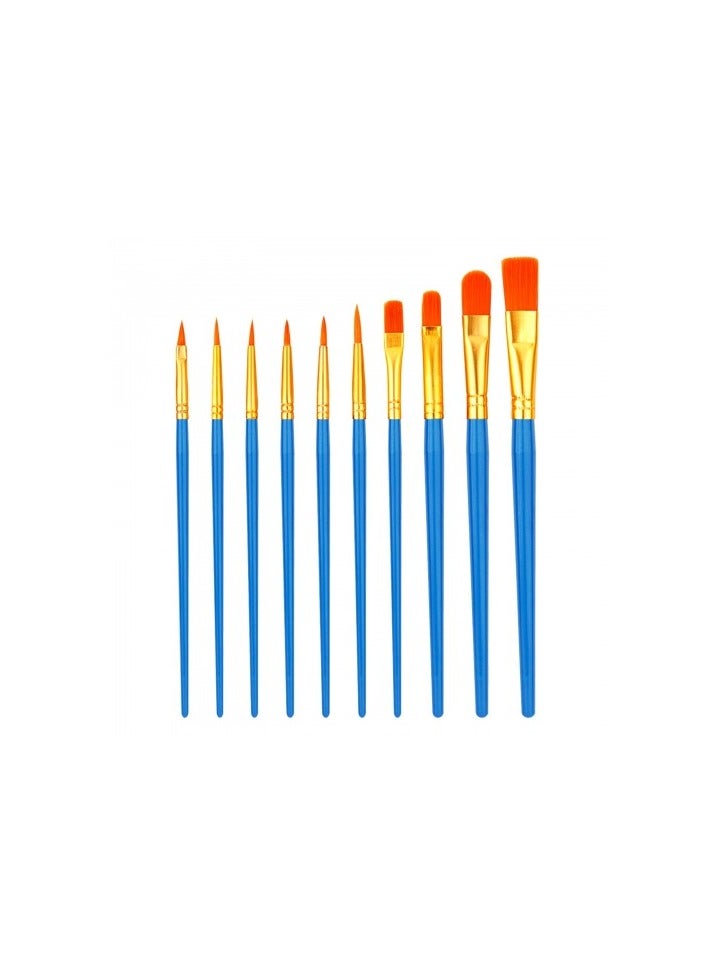 10 Pcs Paint Brush Set, Blue Wooden Handle Artist Brushes with Soft Nylon Hair, Multi-Size for Acrylic, Watercolor, Oil, Gouache, and Face Painting - Image 1