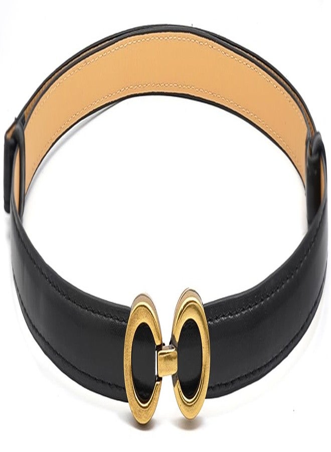 LIMHOO Women's Skinny Leather Belt Adjustable Thin Waist Belt with Gold Buckle for Dresses Jeans Pants (Oval Black-S) - Image 1
