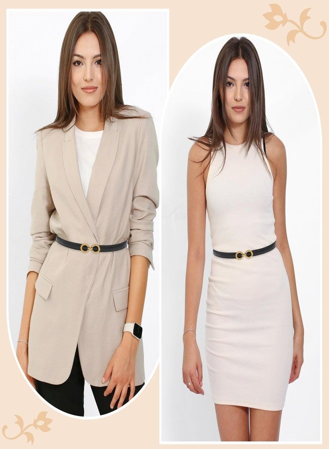 LIMHOO Women's Skinny Leather Belt Adjustable Thin Waist Belt with Gold Buckle for Dresses Jeans Pants (Oval Black-S) - Image 2