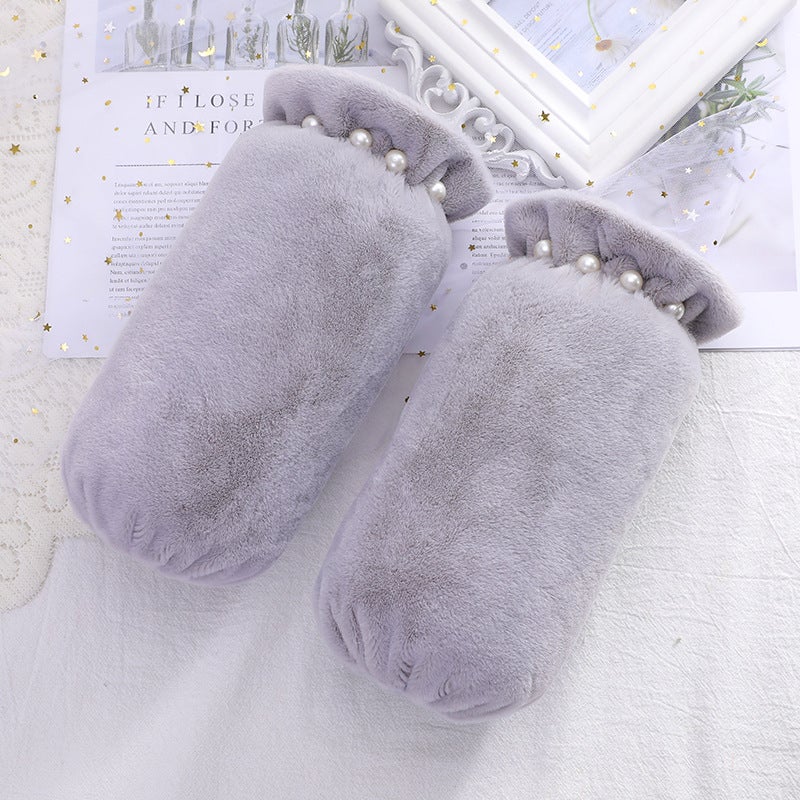 Thickened Pearl Fleece Winter Sleeve Covers for Women Gray 