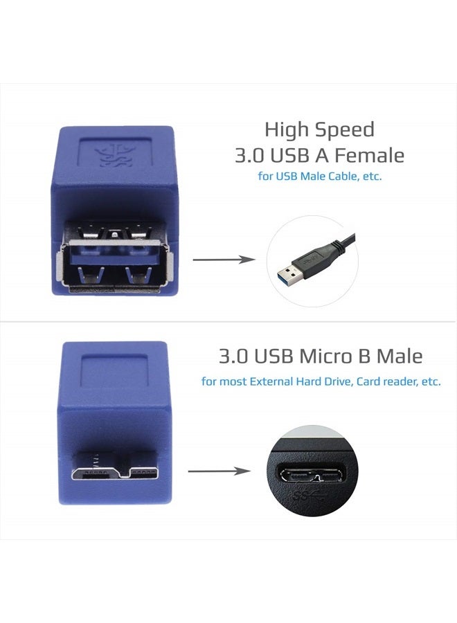 Keple محول 2 قطعة USB 3.0 أنثوي إلى ميكرو B ذكر محول USB A أنثوي إلى ذكر ميكرو B مغير موصل محول قصير لأجهزة الكمبيوتر، اللابتوبات، والأقراص الصلبة الخارجية (عبوة 2) - Image 2