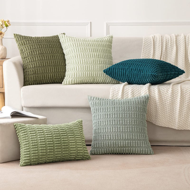 ميولي حزمة Miulee من 2 corduroy تزيين وسادة رمي الأغطية 12x20 بوصة ناعم بوهو وسادة مخططة الأغطية الزراعة الحديثة ديكور المنزل لأريكة الربيع أريكة غرفة المعيشة سرير الزيتون الأخضر - Image 2