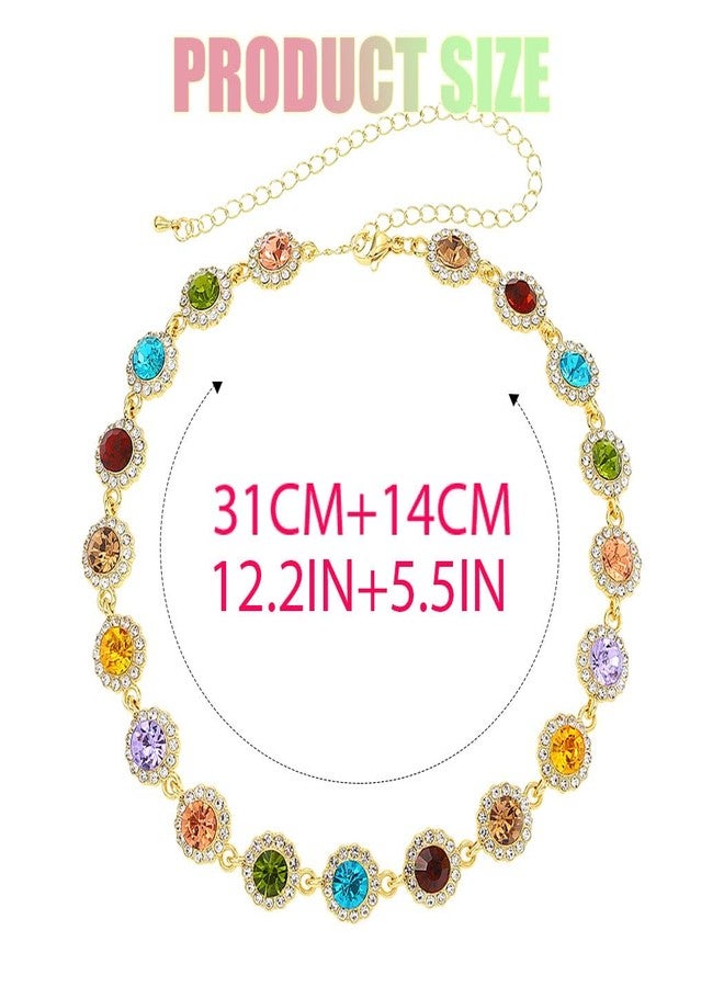 ACEDRE Colorful Gold Rhinestone Choker Necklace Multicolor Crystal Gem Costume Jewelry for Women - Image 2
