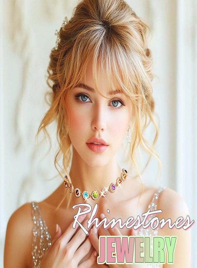 ACEDRE Colorful Gold Rhinestone Choker Necklace Multicolor Crystal Gem Costume Jewelry for Women - Image 5