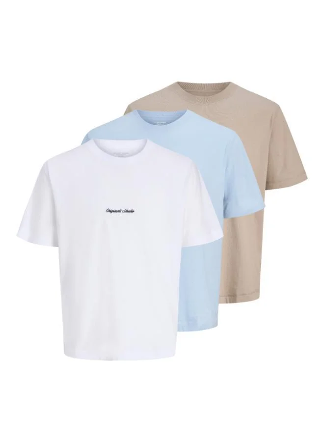 JACK & JONES 3 Pack Text Print Regular Fit T-Shirt