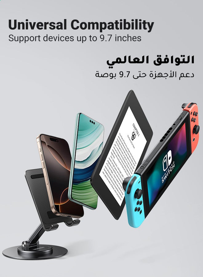 يو جرين حامل هاتف مكتبي دوار 360 درجة، حامل هاتف للمكتب، حامل هاتف محمول لتسجيل الفيديو، حامل هاتف سفري قابل للتعديل، متوافق مع هواتف iPhone 17/16، جالاكسي S25/24، Xiaomi، iPad mini، Switch، لون أسود. - Image 5