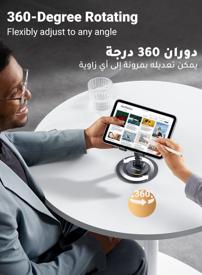 يو جرين حامل هاتف مكتبي دوار 360 درجة، حامل هاتف للمكتب، حامل هاتف محمول لتسجيل الفيديو، حامل هاتف سفري قابل للتعديل، متوافق مع هواتف iPhone 17/16، جالاكسي S25/26، Xiaomi، iPad mini، Switch، لون أسود. - Image 2