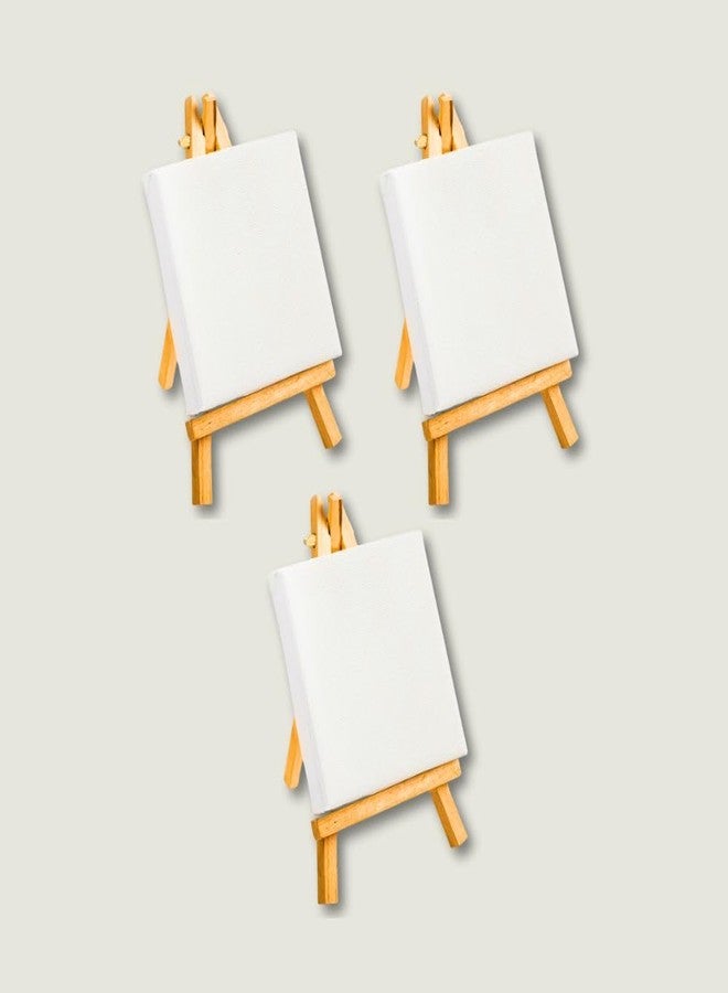 KITSTERS Pack of 3 Mini Canvas and Wooden Easel Set, Pre-Primed for Painting, Art Display Stand (3)