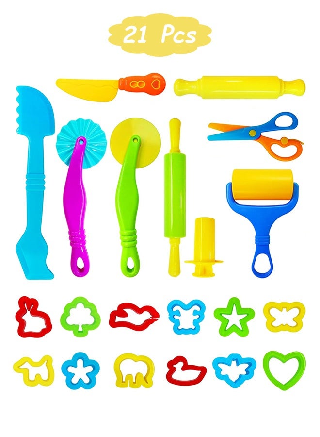 GD 21 Pcs Dough Clay Tools Set for Kids - Modeling Clay Accessories with Animal Cutters Rolling Pins Safety Scissors Dough Extruder & Rollers for Kids DIY Art Craft Toys Preschool Educational Activities - Image 1
