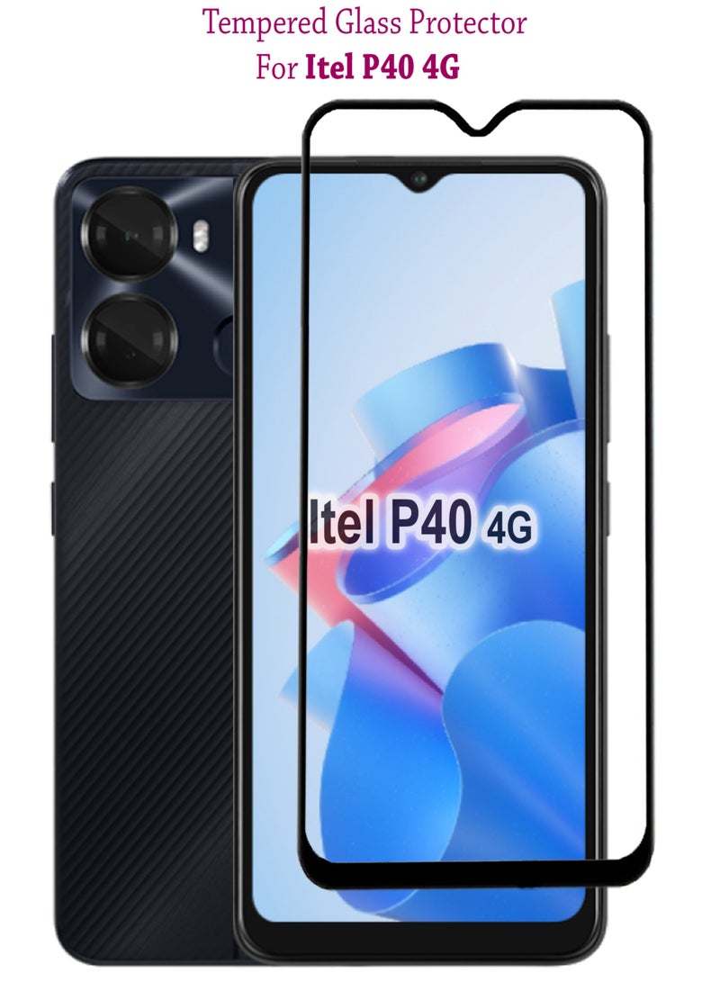 Itel P40 4G Screen Protector | Tempered Glass Screen Protector Full HD Quality With Anti-Scratch Edge to Edge Coverage Including Easy Installation Kit - Black - Image 1