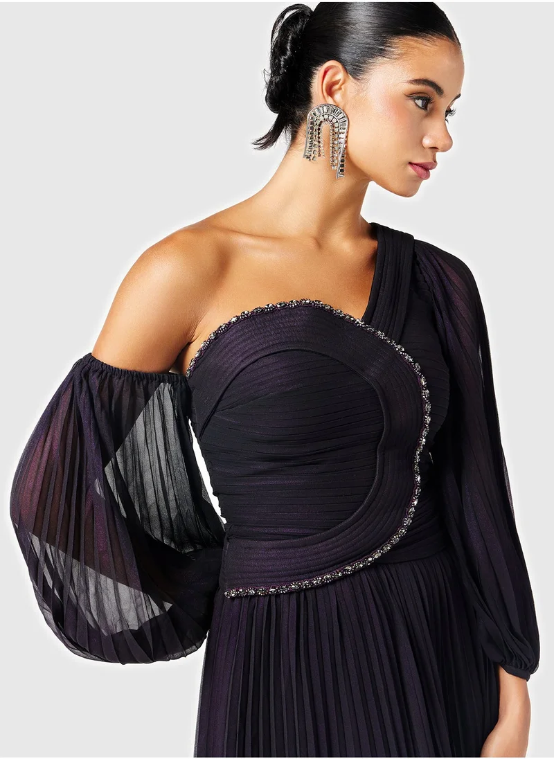 ثريدز باي اجوني Embellished Asymmetric Pleated Dress