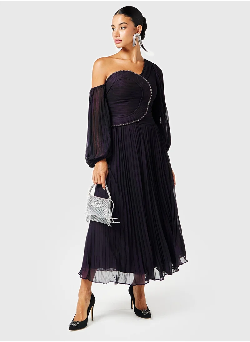 ثريدز باي اجوني Embellished Asymmetric Pleated Dress