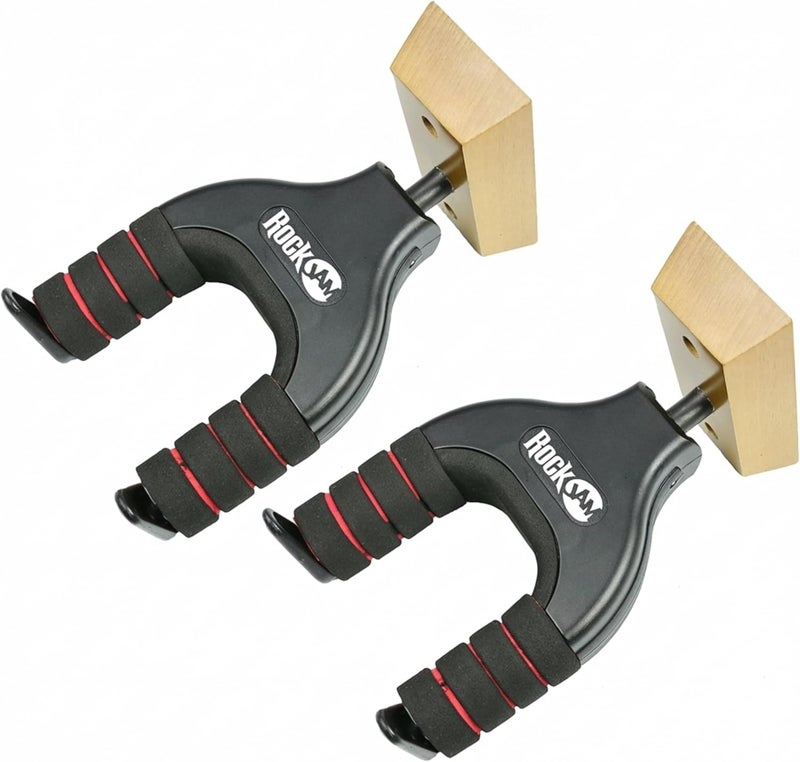 RockJam 2-Pack Guitar Hanger and Wall Mount Bracket Holder for Acoustic and Electric Guitars - Image 1