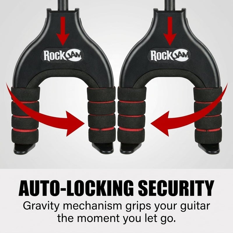 RockJam 2-Pack Guitar Hanger and Wall Mount Bracket Holder for Acoustic and Electric Guitars - Image 2